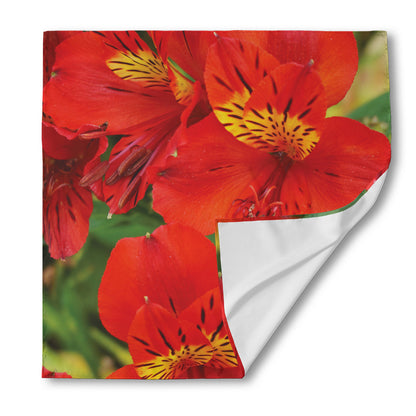 Red Alstroemeria Print Silk Bandana