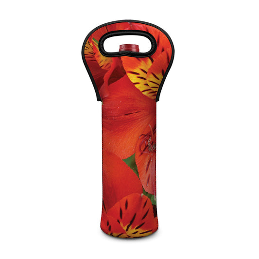 Red Alstroemeria Print Single Neoprene Wine Tote