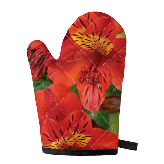 Red Alstroemeria Print Single Oven Mitt