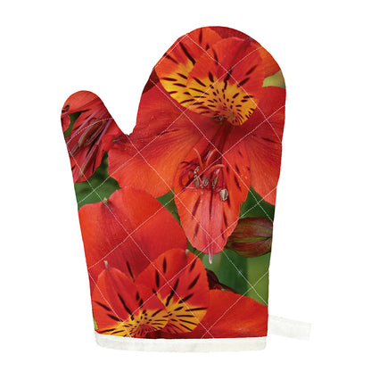 Red Alstroemeria Print Single Oven Mitt
