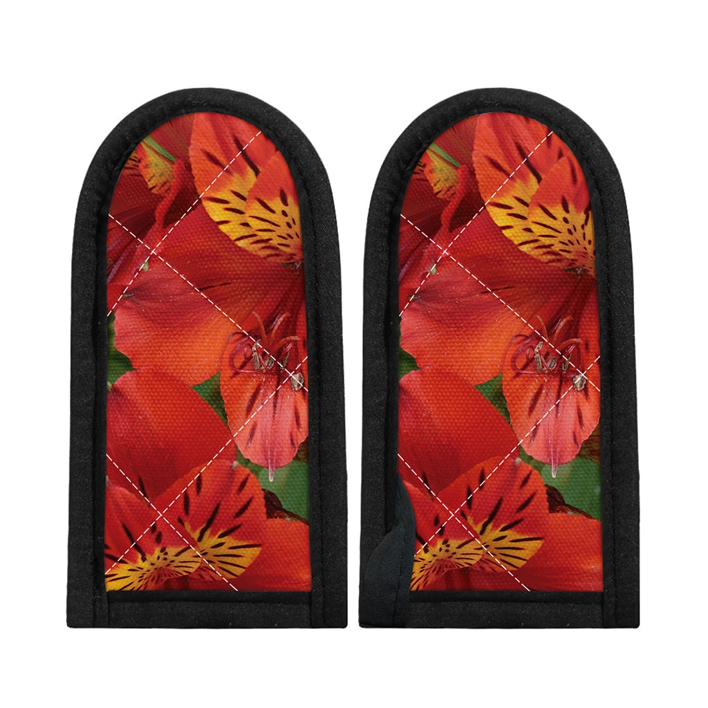 Red Alstroemeria Print Skillet Handle Cover