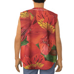 Red Alstroemeria Print Sleeveless Baseball Jersey