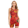 Red Alstroemeria Print Sleeveless One Piece Swimsuit