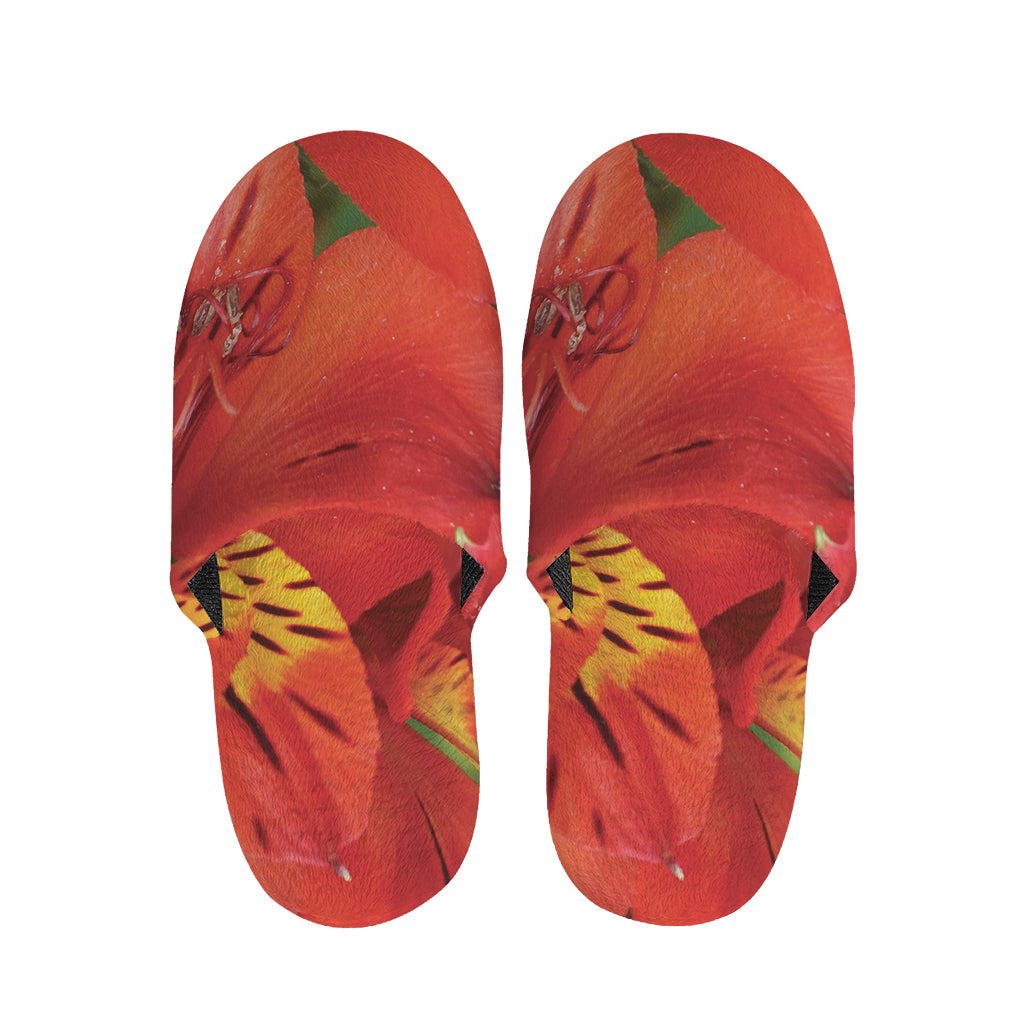 Red Alstroemeria Print Slippers