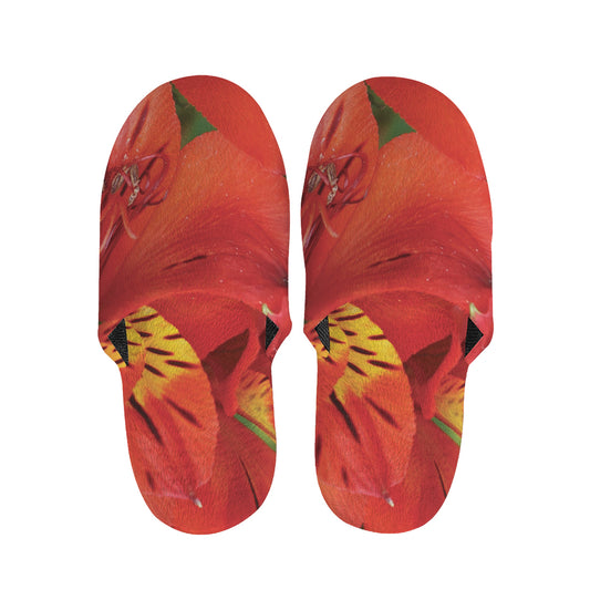 Red Alstroemeria Print Slippers