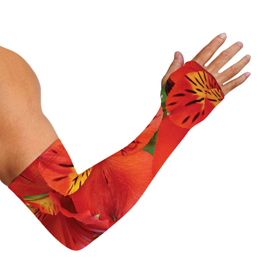Red Alstroemeria Print Sun Protection Arm Sleeves