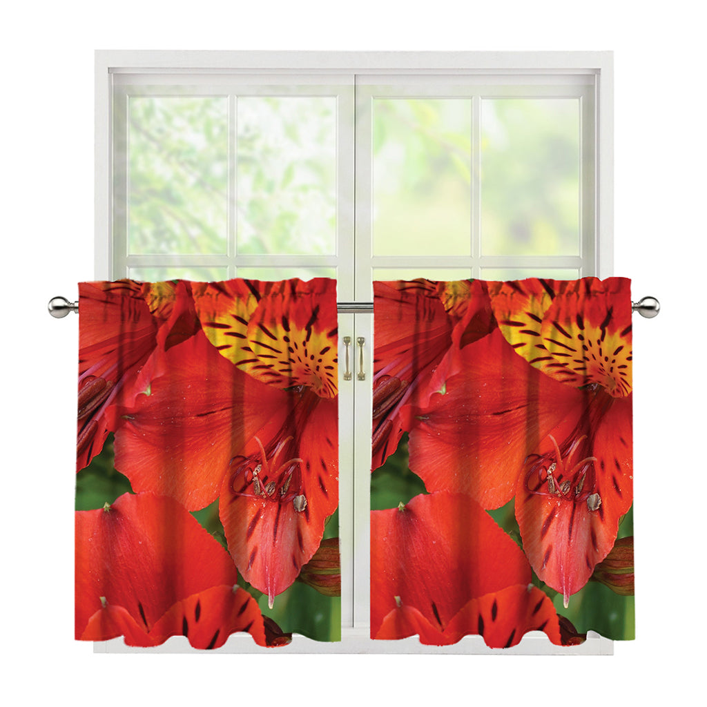 Red Alstroemeria Print Tier Curtains