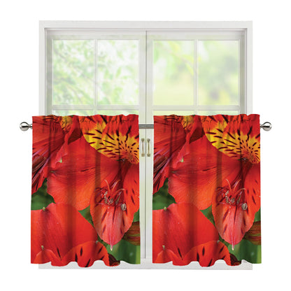Red Alstroemeria Print Tier Curtains