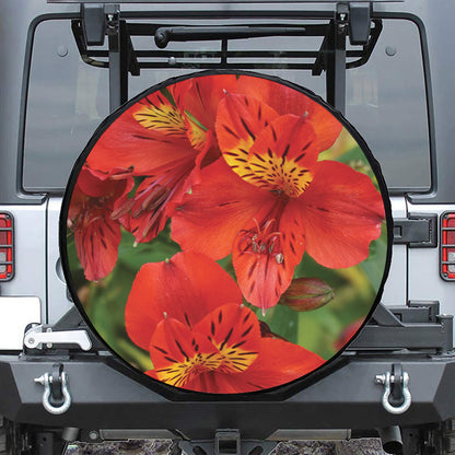 Red Alstroemeria Print Tire Cover