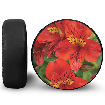 Red Alstroemeria Print Tire Cover