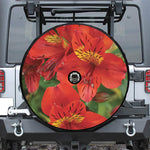 Red Alstroemeria Print Tire Cover With Camera Hole