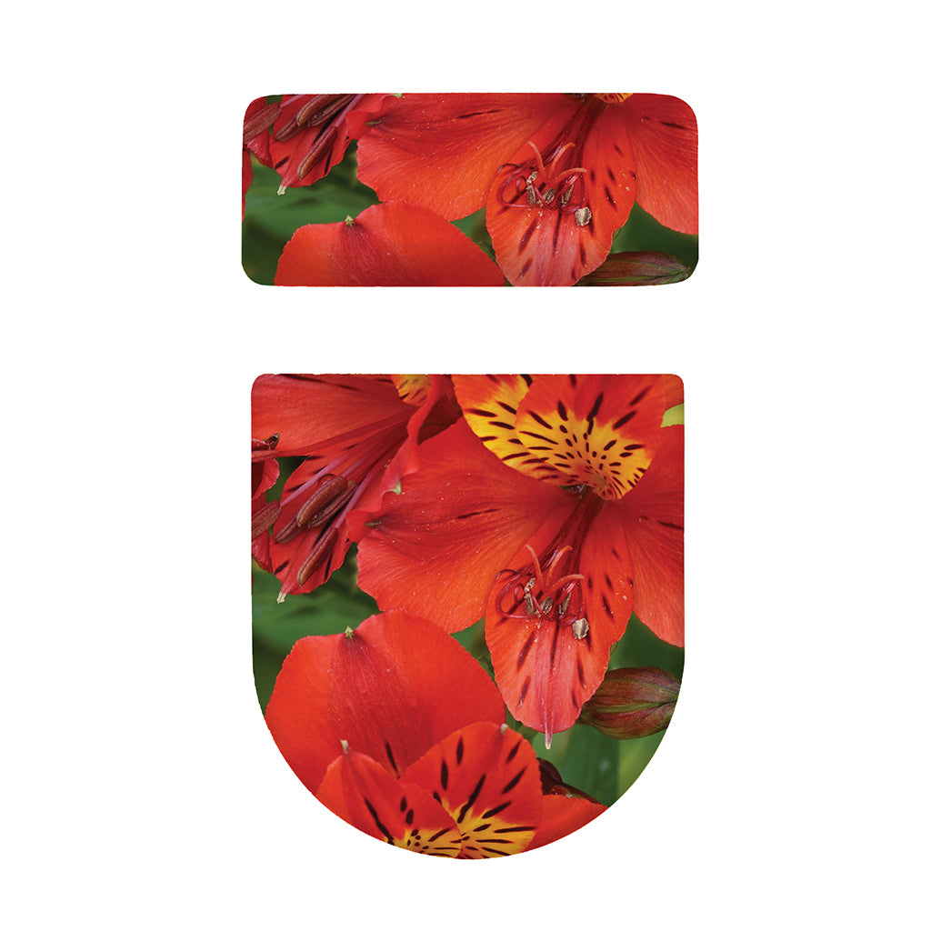 Red Alstroemeria Print Toilet Lid And Tank Cover Set