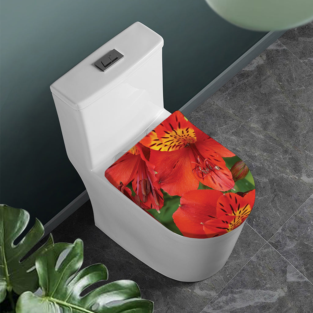 Red Alstroemeria Print Toilet Lid Cover