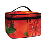 Red Alstroemeria Print Travel Makeup Bag