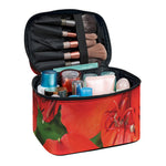 Red Alstroemeria Print Travel Makeup Bag