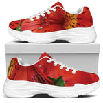 Red Alstroemeria Print White Chunky Shoes