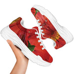 Red Alstroemeria Print White Chunky Shoes