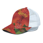 Red Alstroemeria Print White Mesh Trucker Cap