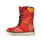 Red Alstroemeria Print Winter Boots