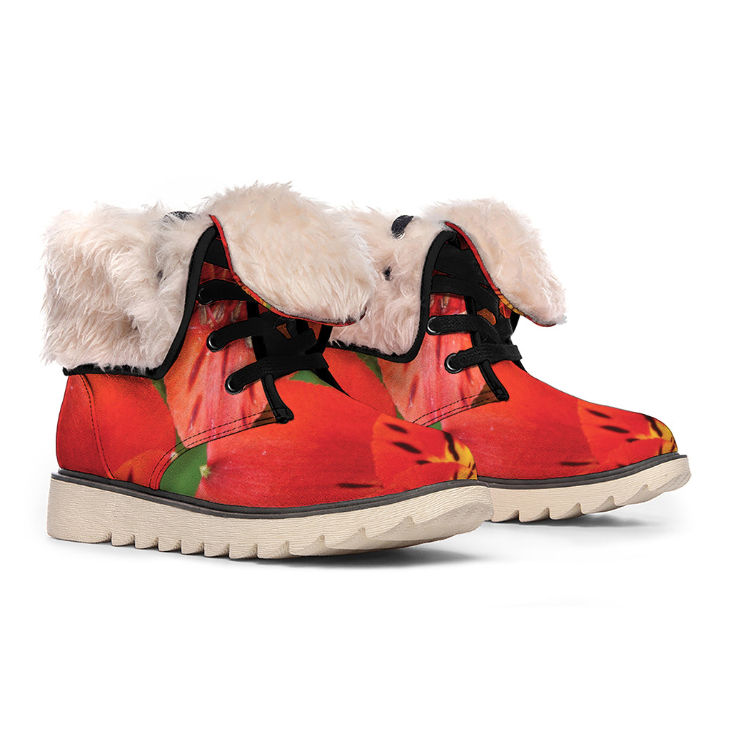 Red Alstroemeria Print Winter Boots