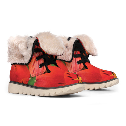 Red Alstroemeria Print Winter Boots