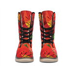 Red Alstroemeria Print Winter Boots