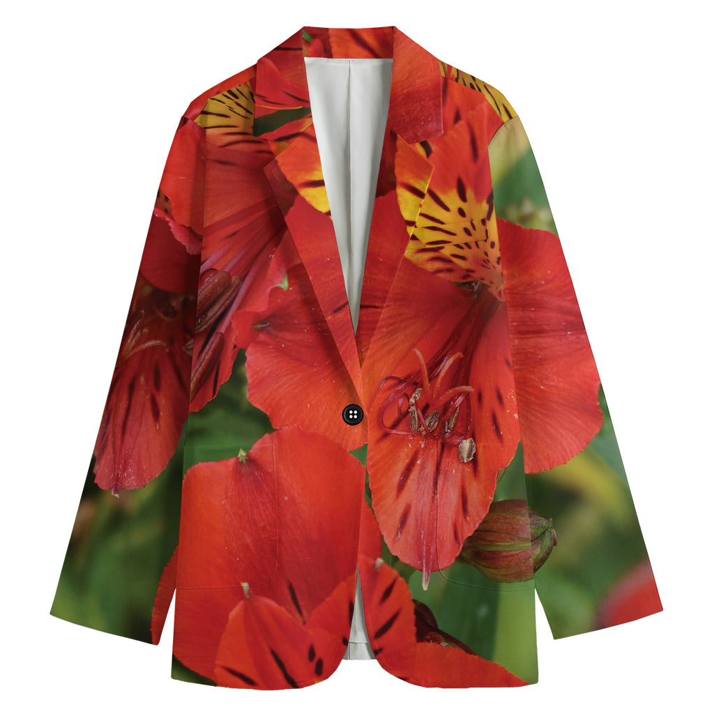 Red Alstroemeria Print Women's Blazer