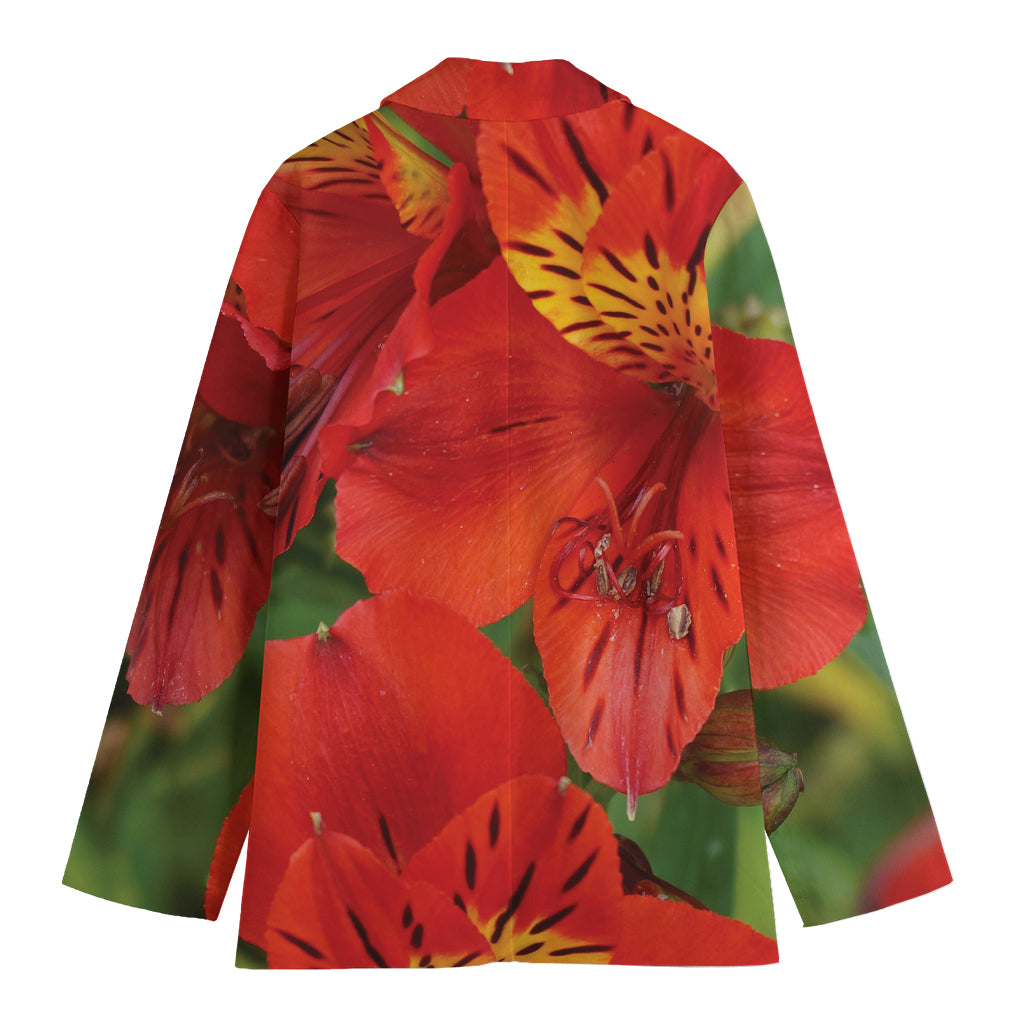 Red Alstroemeria Print Women's Blazer