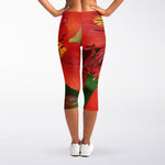 Red Alstroemeria Print Women's Capri Leggings