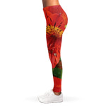 Red Alstroemeria Print Women's Leggings