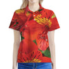 Red Alstroemeria Print Women's Polo Shirt