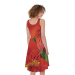 Red Alstroemeria Print Women's Sleeveless Dress