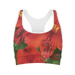 Red Alstroemeria Print Women's Sports Bra