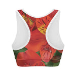Red Alstroemeria Print Women's Sports Bra
