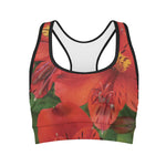 Red Alstroemeria Print Women's Sports Bra