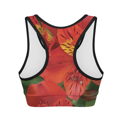 Red Alstroemeria Print Women's Sports Bra