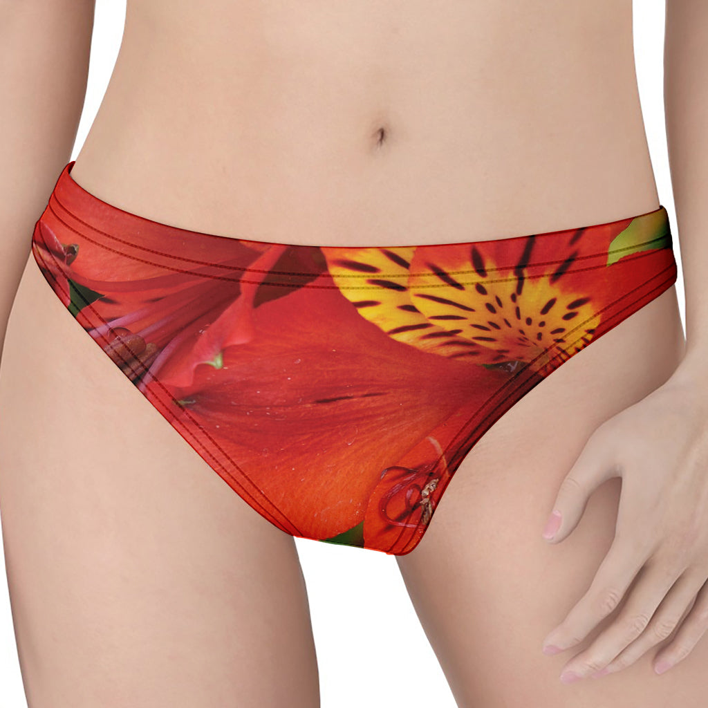 Red Alstroemeria Print Women's Thong