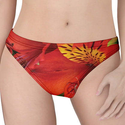 Red Alstroemeria Print Women's Thong