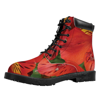 Red Alstroemeria Print Work Boots