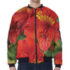 Red Alstroemeria Print Zip Sleeve Bomber Jacket