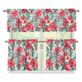 Red Amaryllis Pattern Print 3 Piece Kitchen Curtains