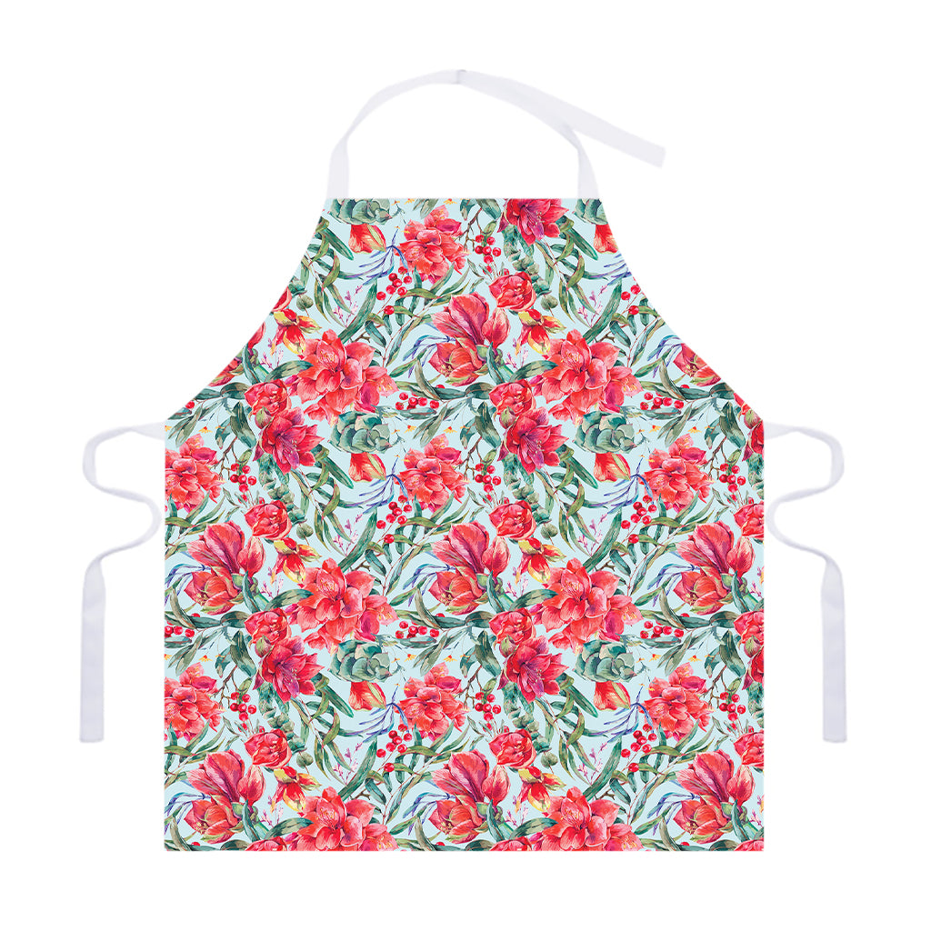 Red Amaryllis Pattern Print Adjustable Apron