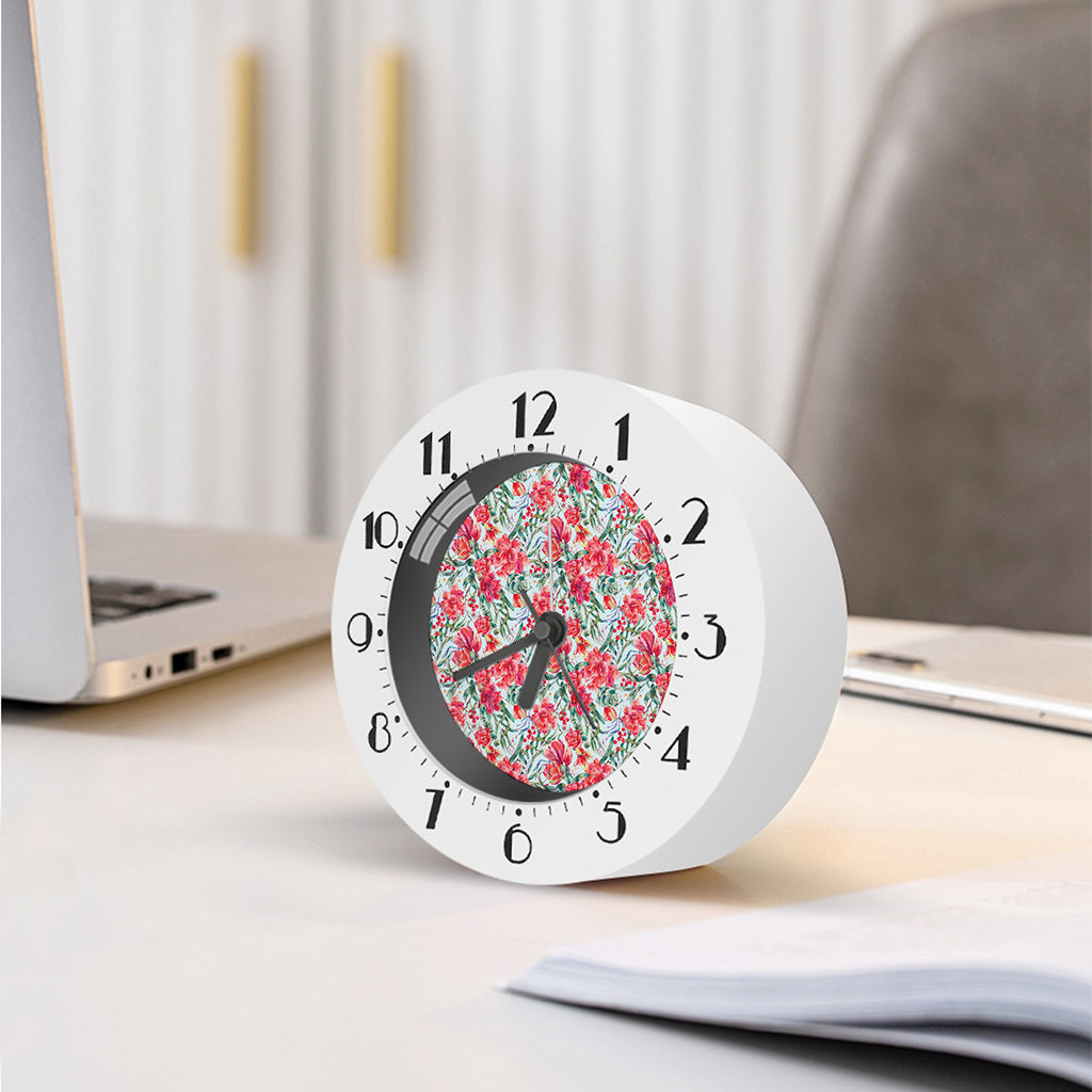 Red Amaryllis Pattern Print Alarm Clock