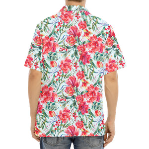 Red Amaryllis Pattern Print Aloha Shirt