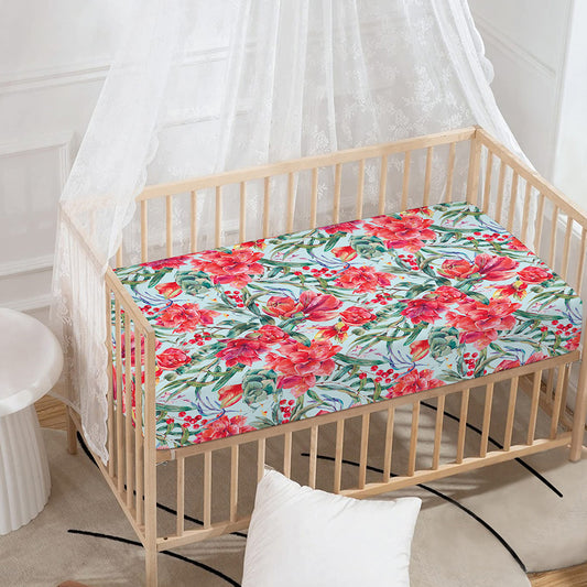 Red Amaryllis Pattern Print Baby Crib Sheet