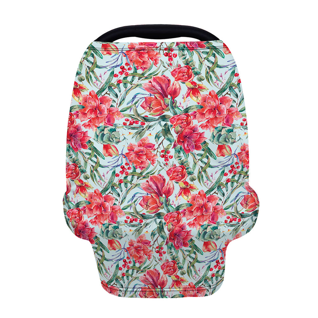 Red Amaryllis Pattern Print Baby Seat Cover