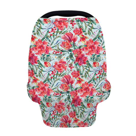 Red Amaryllis Pattern Print Baby Seat Cover