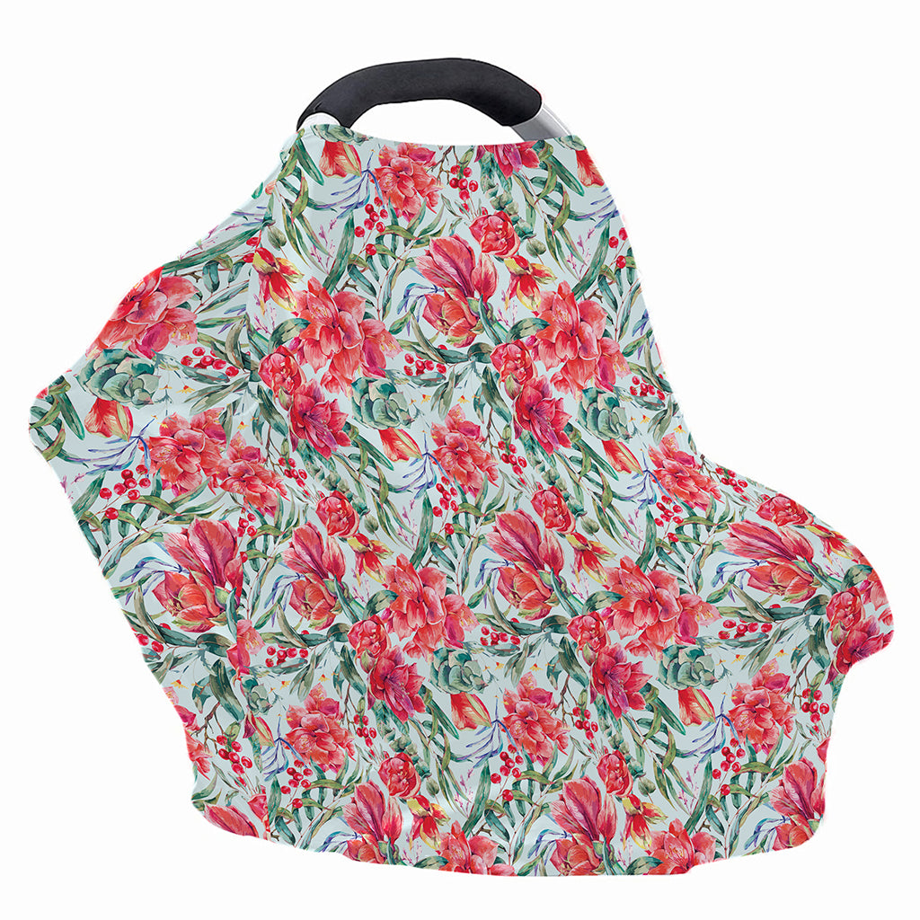 Red Amaryllis Pattern Print Baby Seat Cover