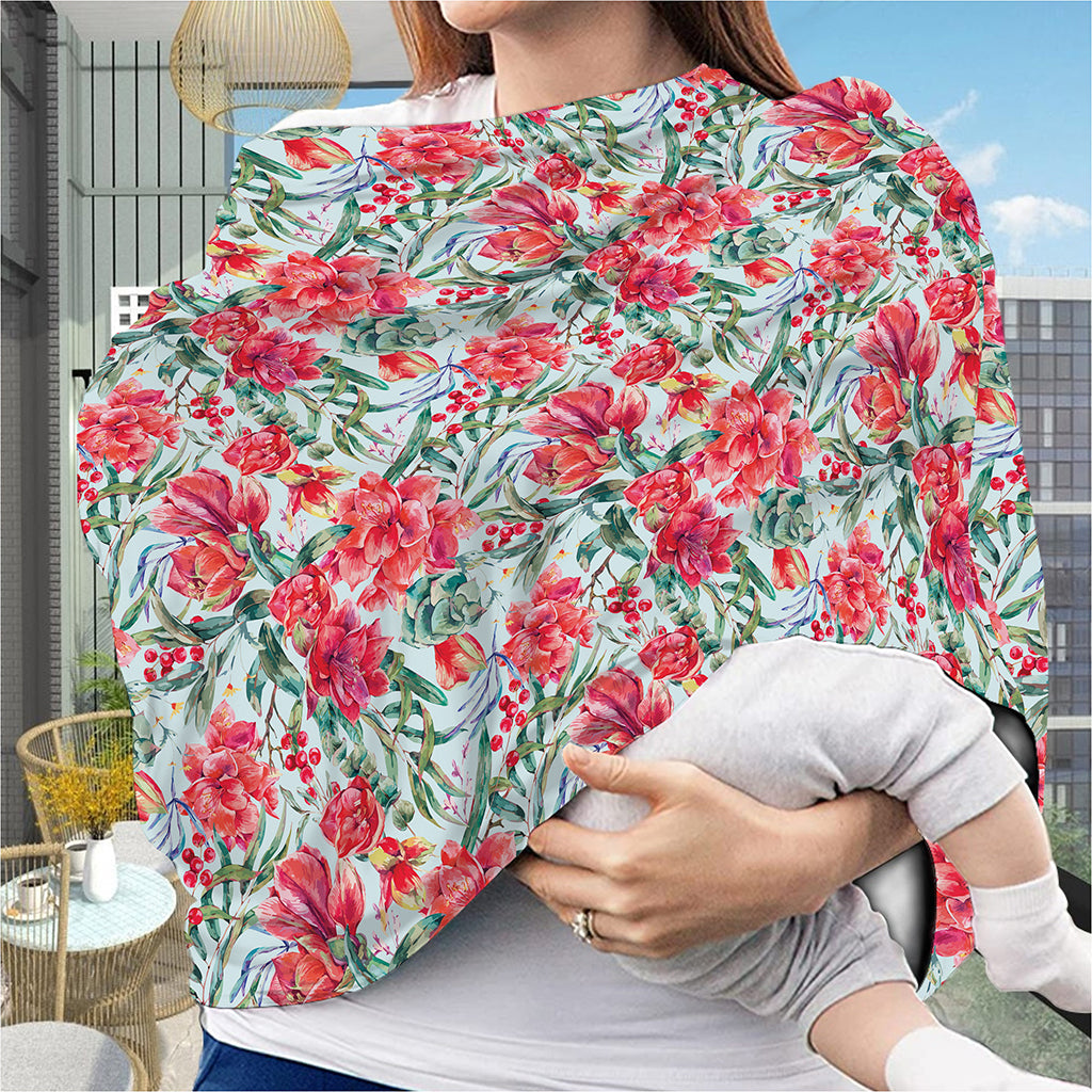 Red Amaryllis Pattern Print Baby Seat Cover