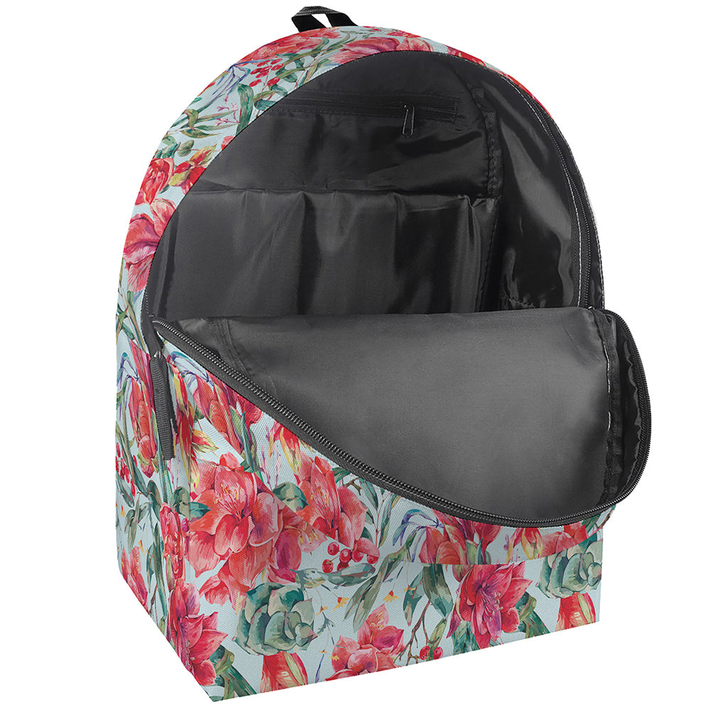 Red Amaryllis Pattern Print Backpack